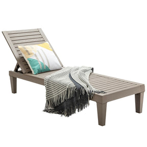 Outdoor Chaise Lounge Chair, 5-Position Adjustable Recliner with Weather-Resistant Wood Texture, Waterproof Sun Lounger for Poolside, Backyard