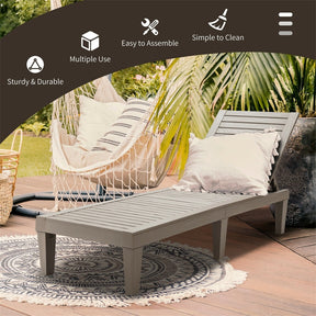 Outdoor Chaise Lounge Chair, 5-Position Adjustable Recliner with Weather-Resistant Wood Texture, Waterproof Sun Lounger for Poolside, Backyard