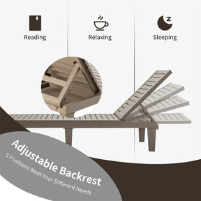 Outdoor Chaise Lounge Chair, 5-Position Adjustable Recliner with Weather-Resistant Wood Texture, Waterproof Sun Lounger for Poolside, Backyard