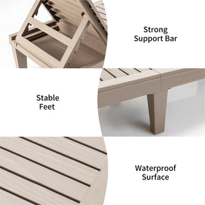 Outdoor Chaise Lounge Chair, 5-Position Adjustable Recliner with Weather-Resistant Wood Texture, Waterproof Sun Lounger for Poolside, Backyard