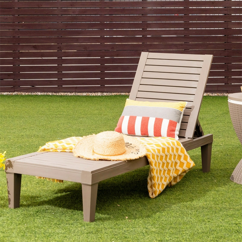 Outdoor Chaise Lounge Chair, 5-Position Adjustable Recliner with Weather-Resistant Wood Texture, Waterproof Sun Lounger for Poolside, Backyard