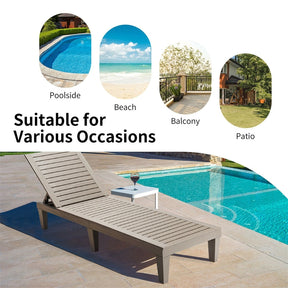 Outdoor Chaise Lounge Chair, 5-Position Adjustable Recliner with Weather-Resistant Wood Texture, Waterproof Sun Lounger for Poolside, Backyard