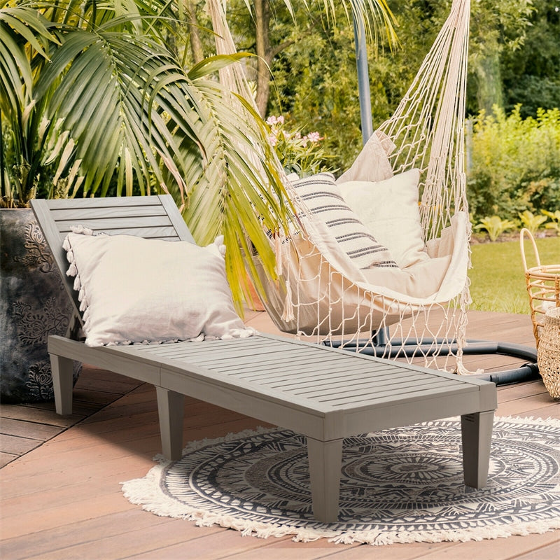 Outdoor Chaise Lounge Chair, 5-Position Adjustable Recliner with Weather-Resistant Wood Texture, Waterproof Sun Lounger for Poolside, Backyard
