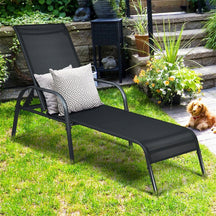 Outdoor Folding Chaise Lounge Chair with 5-Position Adjustable Backrest, Lightweight Fabric Sunbathing Chair Sun Lounger for Poolside Patio