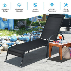 Outdoor Folding Chaise Lounge Chair with 5-Position Adjustable Backrest, Lightweight Fabric Sunbathing Chair Sun Lounger for Poolside Patio
