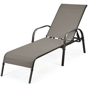 Outdoor Folding Chaise Lounge Chair with 5-Position Adjustable Backrest, Lightweight Fabric Sunbathing Chair Sun Lounger for Poolside Patio