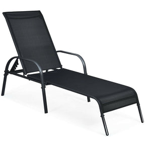 Outdoor Folding Chaise Lounge Chair with 5-Position Adjustable Backrest, Lightweight Fabric Sunbathing Chair Sun Lounger for Poolside Patio