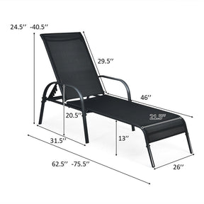 Outdoor Folding Chaise Lounge Chair with 5-Position Adjustable Backrest, Lightweight Fabric Sunbathing Chair Sun Lounger for Poolside Patio