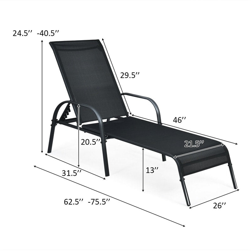 Outdoor Folding Chaise Lounge Chair with 5-Position Adjustable Backrest, Lightweight Fabric Sunbathing Chair Sun Lounger for Poolside Patio