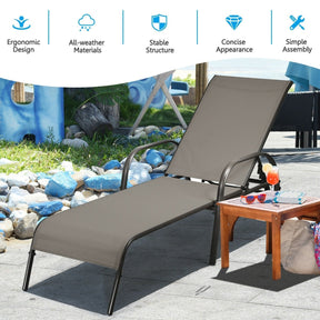 Outdoor Folding Chaise Lounge Chair with 5-Position Adjustable Backrest, Lightweight Fabric Sunbathing Chair Sun Lounger for Poolside Patio