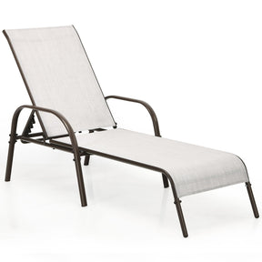 Outdoor Folding Chaise Lounge Chair with 5-Position Adjustable Backrest, Lightweight Fabric Sunbathing Chair Sun Lounger for Poolside Patio