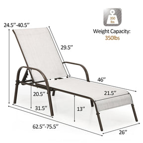 Outdoor Folding Chaise Lounge Chair with 5-Position Adjustable Backrest, Lightweight Fabric Sunbathing Chair Sun Lounger for Poolside Patio
