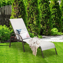 Outdoor Folding Chaise Lounge Chair with 5-Position Adjustable Backrest, Lightweight Fabric Sunbathing Chair Sun Lounger for Poolside Patio