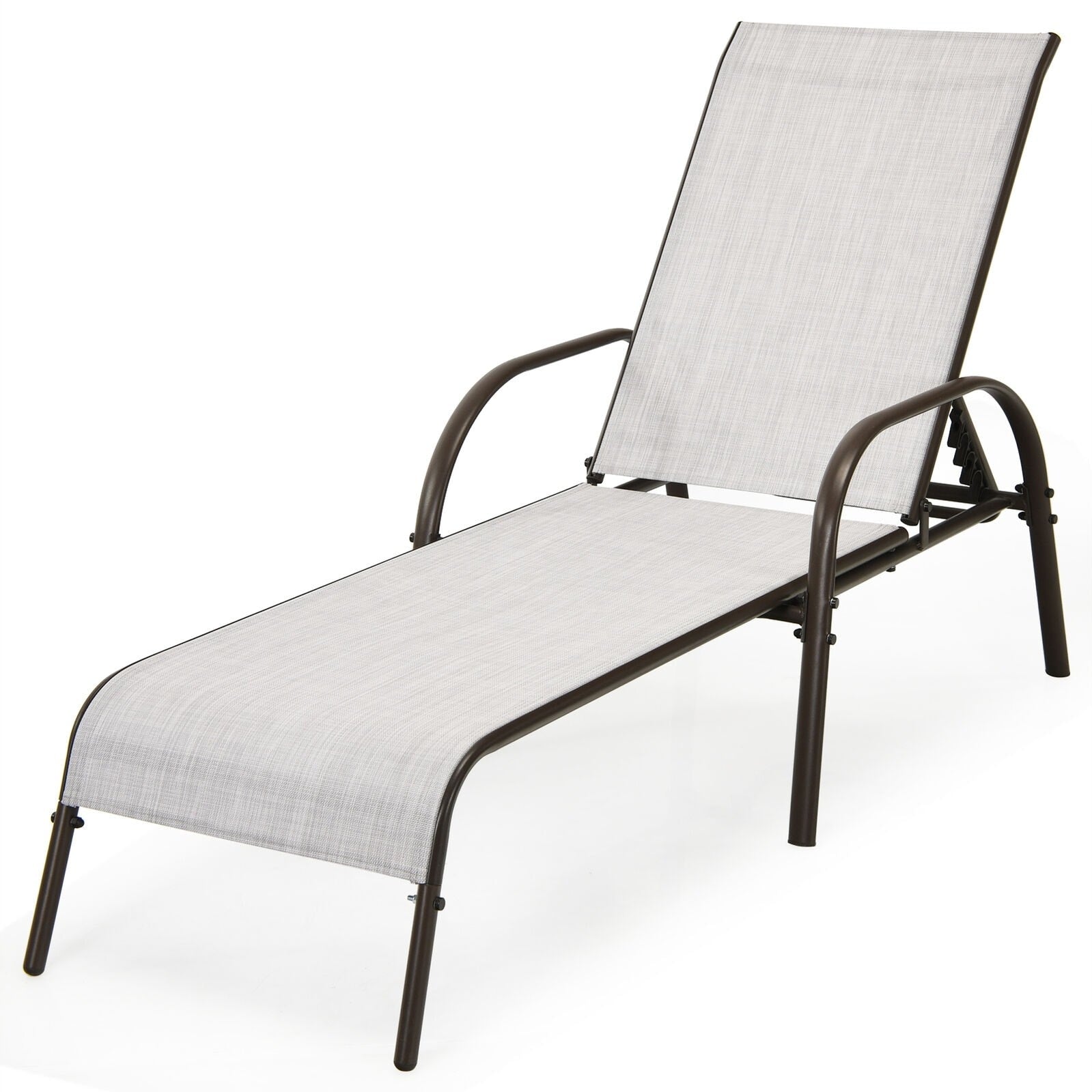 Outdoor Folding Chaise Lounge Chair with 5-Position Adjustable Backrest, Lightweight Fabric Sunbathing Chair Sun Lounger for Poolside Patio