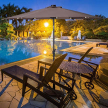 9FT Tilt Outdoor Patio Umbrella with 18 Solar LED Lights & Crank, Table Umbrella for Pool Deck Backyard