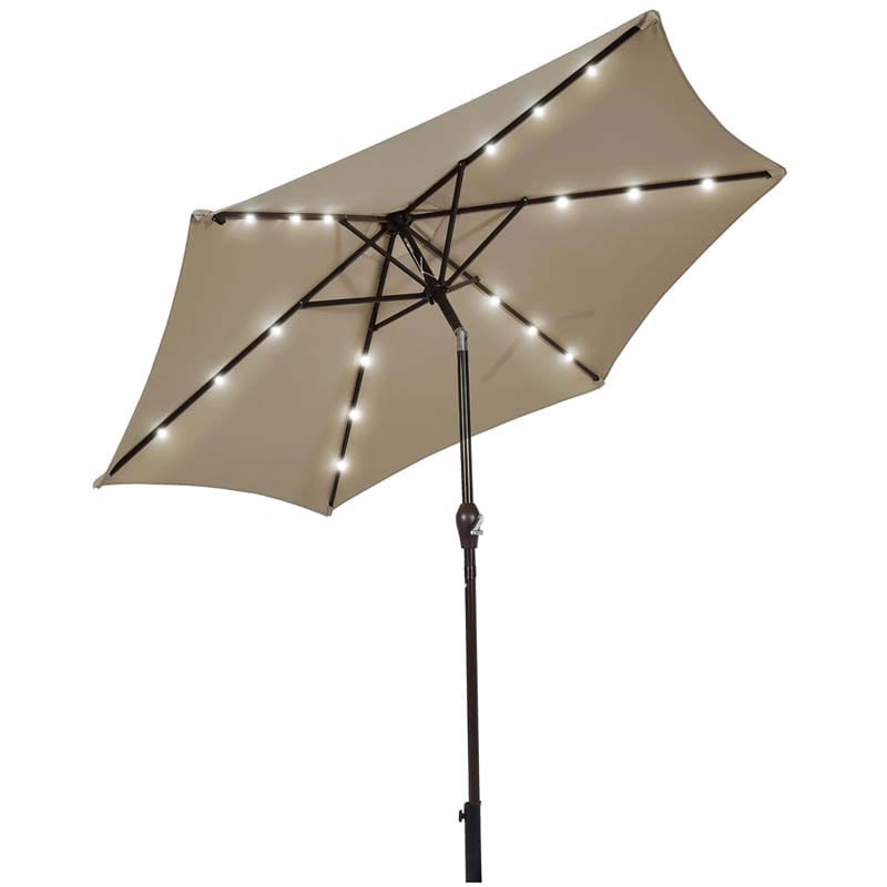 9FT Tilt Outdoor Patio Umbrella with 18 Solar LED Lights & Crank, Table Umbrella for Pool Deck Backyard