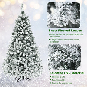 Premium Pre-Lit Snow Flocked Artificial Christmas Tree with Hinged Branch Tips & LED Lights