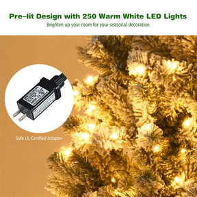 Premium Pre-Lit Snow Flocked Artificial Christmas Tree with Hinged Branch Tips & LED Lights