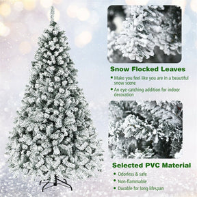 Premium Pre-Lit Snow Flocked Artificial Christmas Tree with Hinged Branch Tips & LED Lights