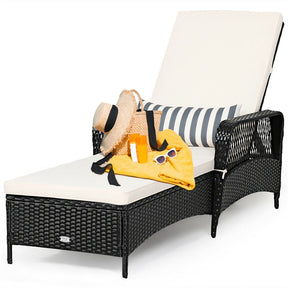 6-Position Rattan Wicker Lawn Patio Outdoor Chaise Lounge Chair Pool Beach Sun Lounger with Pillow & Cushion