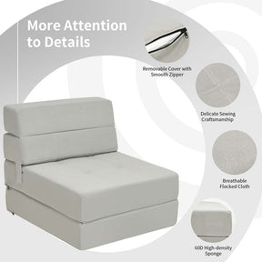 Triple Fold Down Sofa Bed, 3-in-1 Convertible Floor Couch Sleeper with Removable Cover, Padded Foam Guest Futon Lounger Chair for Living Room