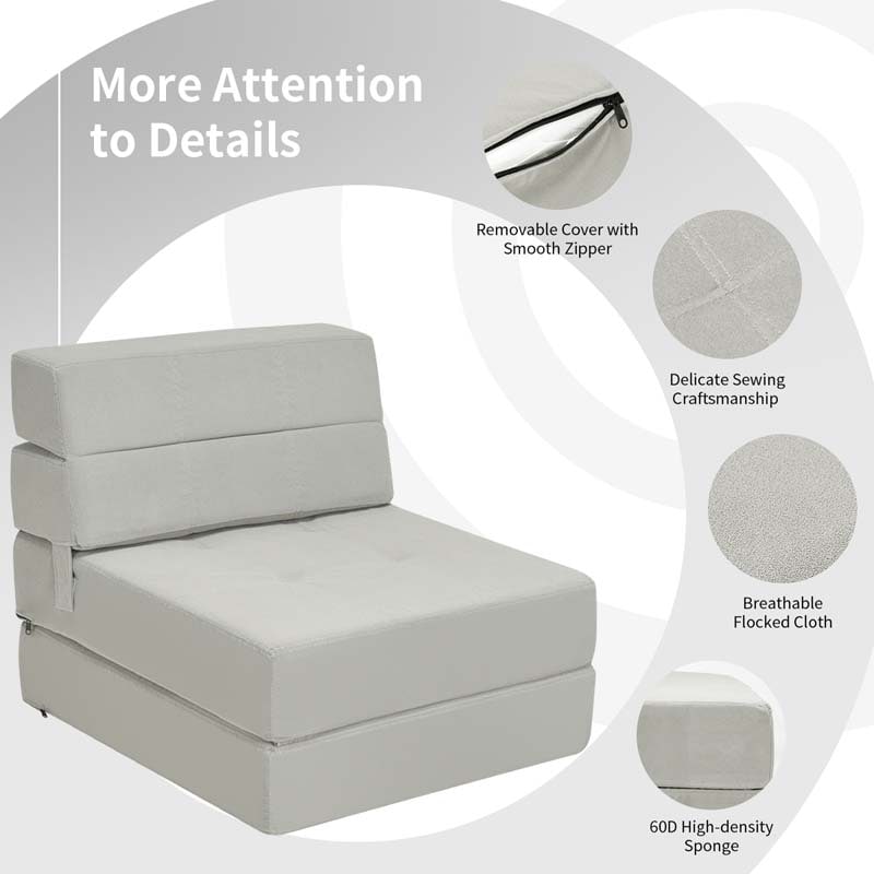 Triple Fold Down Sofa Bed, 3-in-1 Convertible Floor Couch Sleeper with Removable Cover, Padded Foam Guest Futon Lounger Chair for Living Room