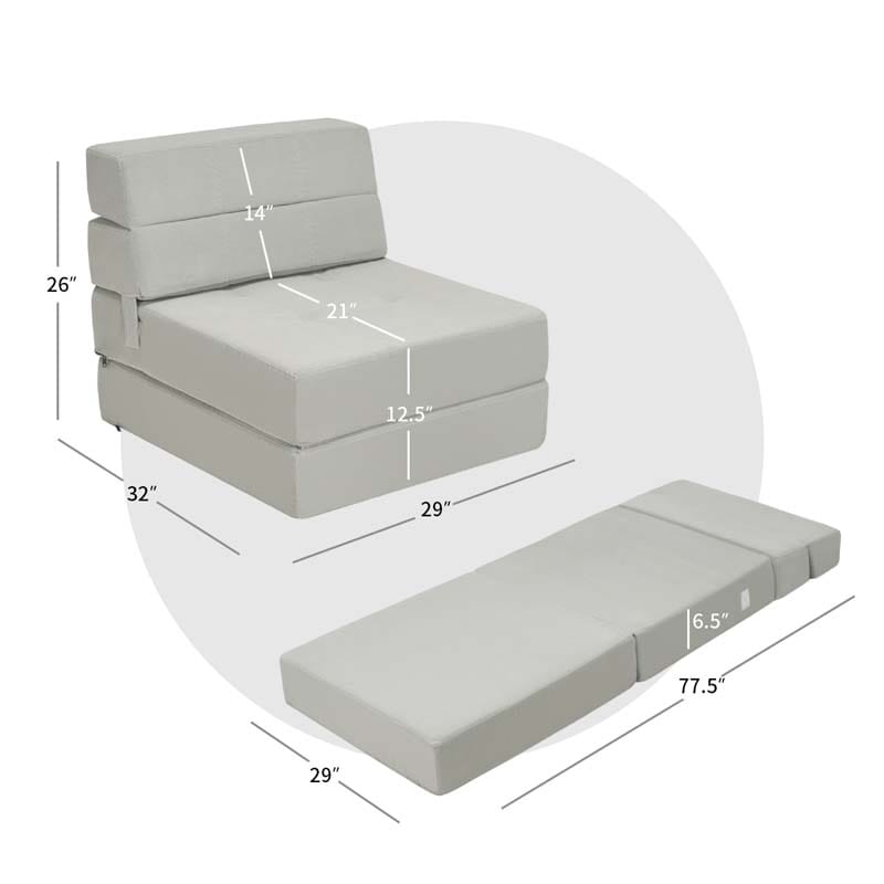 Triple Fold Down Sofa Bed, 3-in-1 Convertible Floor Couch Sleeper with Removable Cover, Padded Foam Guest Futon Lounger Chair for Living Room