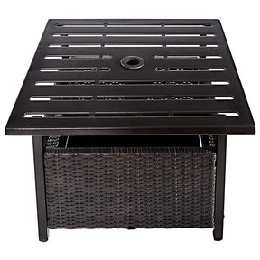 22" Rattan Wicker Steel Outdoor Patio Bistro Side Table Stand with 1.6" Umbrella Hole, Side Square Table for Deck Pool Garden