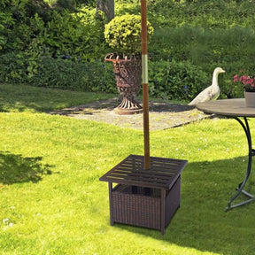 22" Rattan Wicker Steel Outdoor Patio Bistro Side Table Stand with 1.6" Umbrella Hole, Side Square Table for Deck Pool Garden
