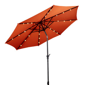 9FT Tilt Outdoor Patio Umbrella with 18 Solar LED Lights & Crank, Table Umbrella for Pool Deck Backyard