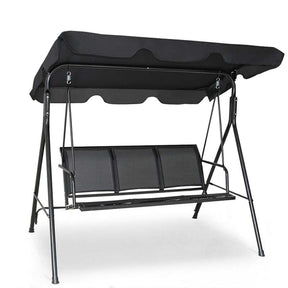 3-Person Patio Porch Swing with Adjustable Canopy, All-Weather Steel Frame Canopy Swing Bench for Garden, Poolside, Balcony