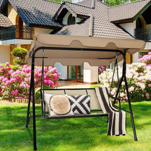 3-Person Patio Porch Swing with Adjustable Canopy, All-Weather Steel Frame Canopy Swing Bench for Garden, Poolside, Balcony