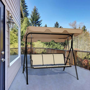 3-Person Patio Porch Swing with Adjustable Canopy, All-Weather Steel Frame Canopy Swing Bench for Garden, Poolside, Balcony