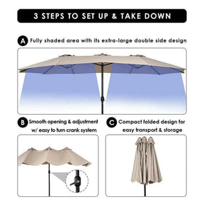 15FT Double-Sided Outdoor Patio Umbrella with Crank, Extra Large 12 Ribs Steel Market Umbrella for Poolside, Deck & Backyard