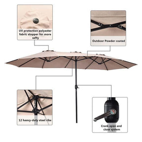15FT Double-Sided Outdoor Patio Umbrella with Crank, Extra Large 12 Ribs Steel Market Umbrella for Poolside, Deck & Backyard