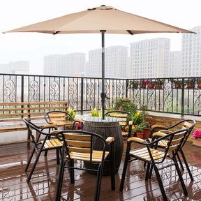 9FT Tilt Outdoor Patio Umbrella with 18 Solar LED Lights & Crank, Table Umbrella for Pool Deck Backyard