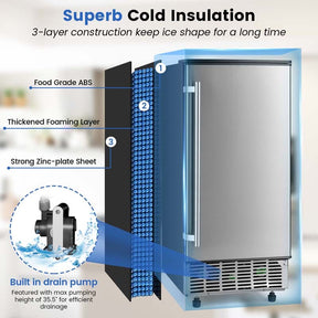 80LBS/24H Commercial Ice Maker, 115V Stainless Steel Undercounter Ice Maker Machine with Drain Pump, 25LBS Ice Bin & Self-Cleaning Function