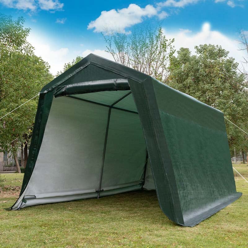 10x10 Ft Heavy Duty Outdoor Storage Shelter, Steel Frame Enclosed Carport Shed with Waterproof Ripstop Cover, Portable Garage Tent for Motorcycle, ATV