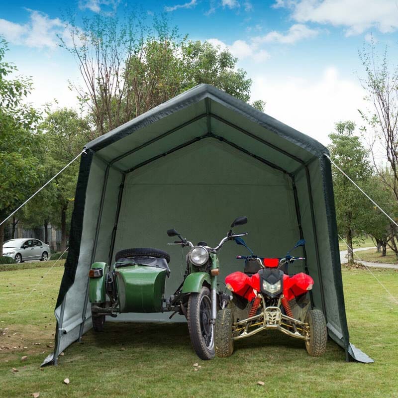 10x10 Ft Heavy Duty Outdoor Storage Shelter, Steel Frame Enclosed Carport Shed with Waterproof Ripstop Cover, Portable Garage Tent for Motorcycle, ATV
