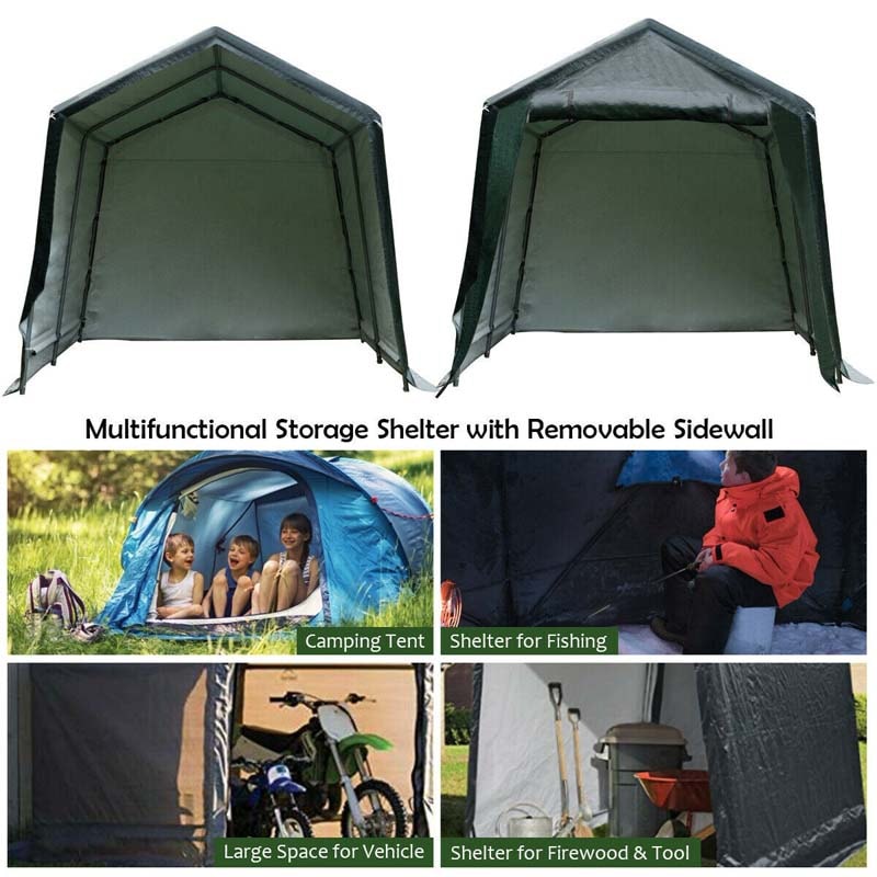 10x10 Ft Heavy Duty Outdoor Storage Shelter, Steel Frame Enclosed Carport Shed with Waterproof Ripstop Cover, Portable Garage Tent for Motorcycle, ATV