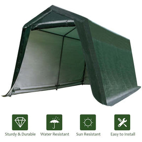 10x10 Ft Heavy Duty Outdoor Storage Shelter, Steel Frame Enclosed Carport Shed with Waterproof Ripstop Cover, Portable Garage Tent for Motorcycle, ATV